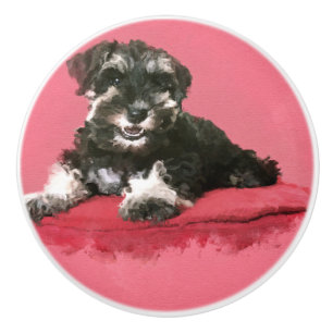 Zwergschnauzer-Welpen-Aquarell-Digital-Kunst Keramikknauf