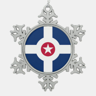 Zwergschneeflocken mit Indianapolis-Flagge Schneeflocken Zinn-Ornament