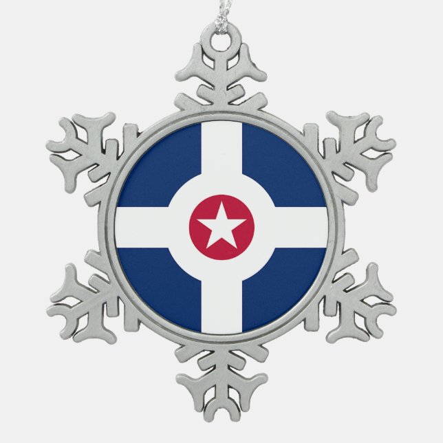 Zwergschneeflocken mit Indianapolis-Flagge Schneeflocken Zinn-Ornament (Vorderseite)