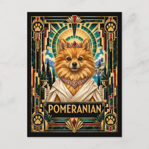 Zwergspitz, Art Deco Hund Postkarte