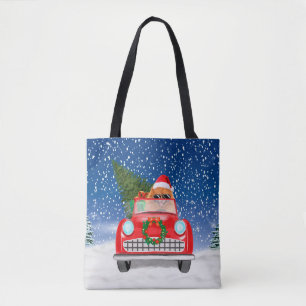 Zwergspitz fährt Auto im Schnee Weihnachten Tasche