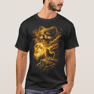 Zwergspitz Heult zum Mond Vintage 90er Lustig T-Shirt