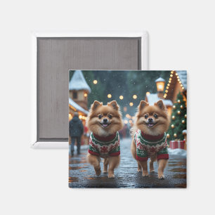 Zwergspitz-Hunde Weihnachten Schnee Ferien Magnet
