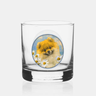 Zwergspitz in Gänseblümchen Malerei - Originale Hu Whiskyglas