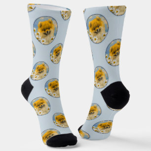 Zwergspitz in Gänseblümchen Malerei Originale Hund Socken