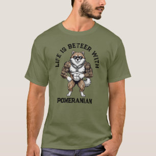 Zwergspitz, muskulös, tätowiert, Bodybuilder T-Shirt
