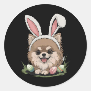 Zwergspitz Osterhase Runder Aufkleber