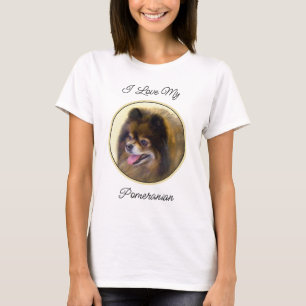 Zwergspitz Schwarz und Braun Gemälde Originale Hun T-Shirt