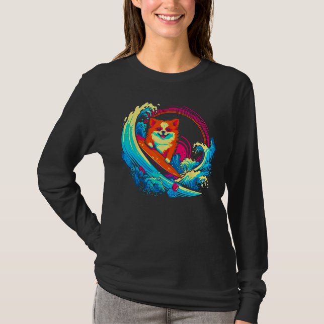 Zwergspitz surft T-Shirt (Vorderseite)