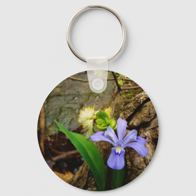 Zwergzwerg Iris lila weiße Blume Schlüsselanhänger (Vorderseite)