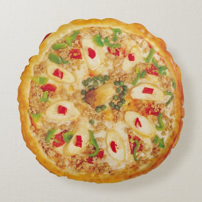 Zwiebel-Pizza Rundes Kissen (Vorderseite)