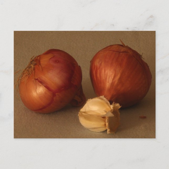 Zwiebel und Knoblauch Postkarte (Vorderseite)