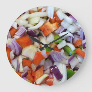 Zwiebeln und Bell-Paprikaschoten Große Wanduhr