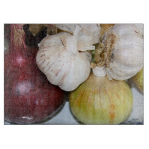 Zwiebeln und Knoblauch-hackendes Glasbrett Schneidebrett