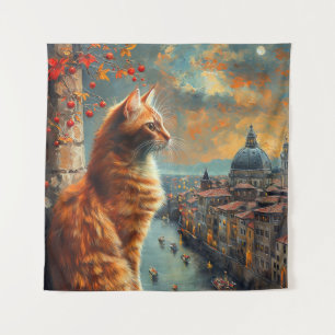 Zwielicht in Venedig Rote Katze an einem Kanal Wandteppich