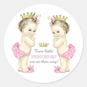 Zwilling Mädchen Baby Shower Runder Aufkleber
