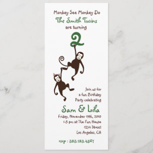 Zwillinge 2. Geburtstag, Affen Einladung