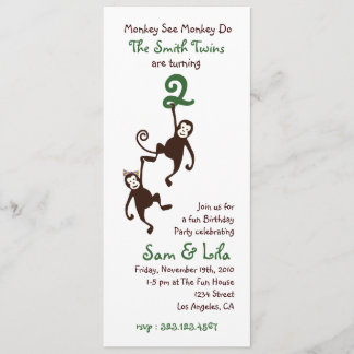 Zwillinge 2. Geburtstag, Affen Einladung