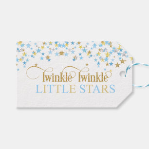 Zwillinge Baby Shower Blau & Gold Twinkle Little S Geschenkanhänger
