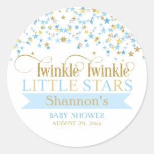 Zwillinge Baby Shower Blau & Gold Twinkle Little S Runder Aufkleber