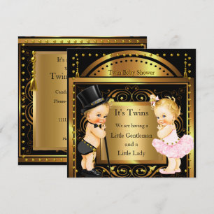 Zwillinge Baby Shower Junge und Mädchen Gold Blond Einladung