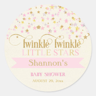 Zwillinge Baby Shower Pink Gold Twinkle Little Sta Runder Aufkleber