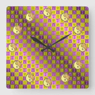 Zwillinge & Feuer Hahn Quadratische Wanduhr
