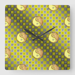 Zwillinge & Feuer Kaninchen Quadratische Wanduhr