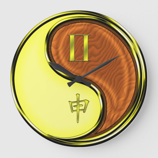Zwillinge & Holz-Affe Große Wanduhr (Vorderseite)