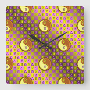 Zwillinge & Holz Hahn Quadratische Wanduhr