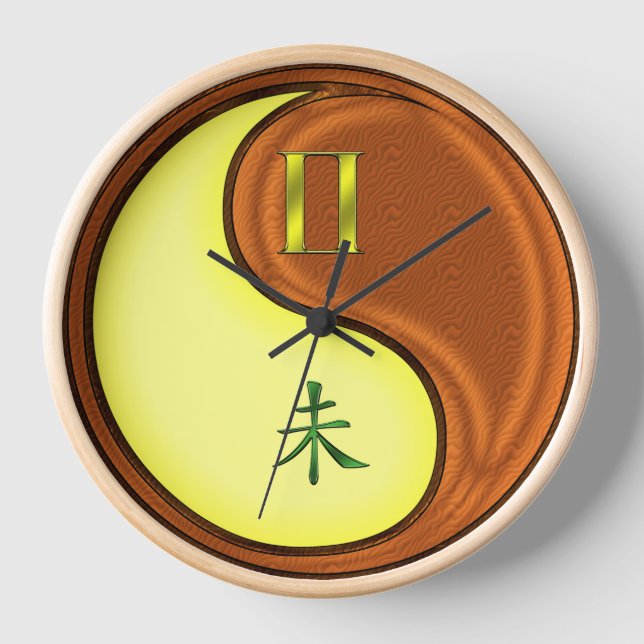 Zwillinge & Holz Ziege Uhr (Vorderseite)