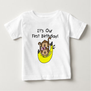 Zwillinge - Junge und Mädchen Affe 1. Geburtstag Baby T-shirt