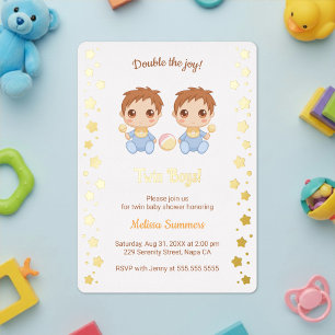 Zwillinge Jungen Baby Shower Folieneinladung