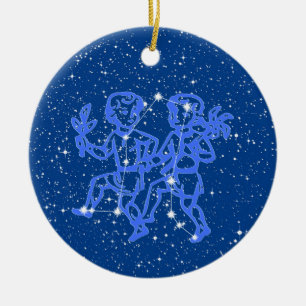 Zwillinge-Sternzeichen mit Sternen auf tiefblauer Keramik Ornament