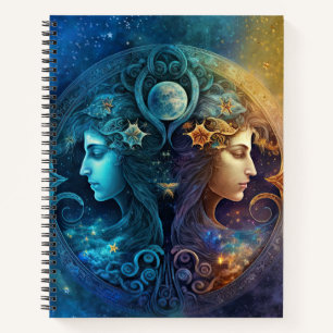 Zwillinge Sternzeichen Wasserfarben-Design Notizbuch