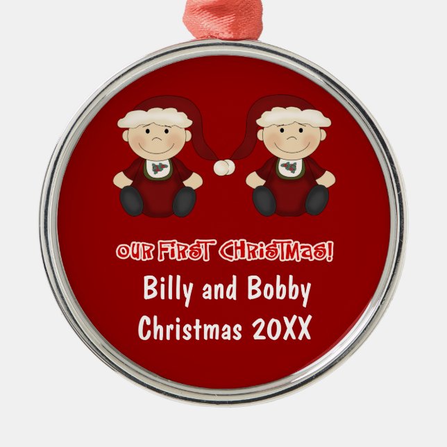 Zwillinge:  Unser erstes Weihnachten kundengerecht Ornament Aus Metall (Vorne)
