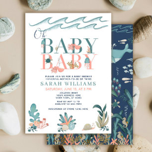 Zwillinge unter dem Meer Wasserfarbe Oh Baby Baby  Einladung