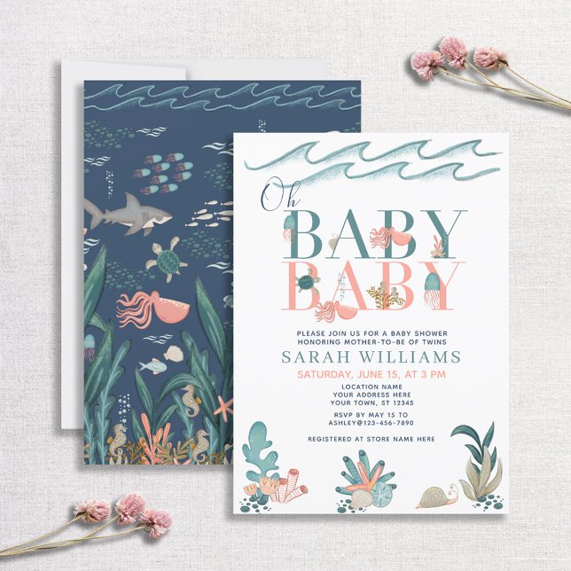 Zwillinge unter der Wasserfarbe des Meeres Oh Baby Einladung (Von Creator hochgeladen)