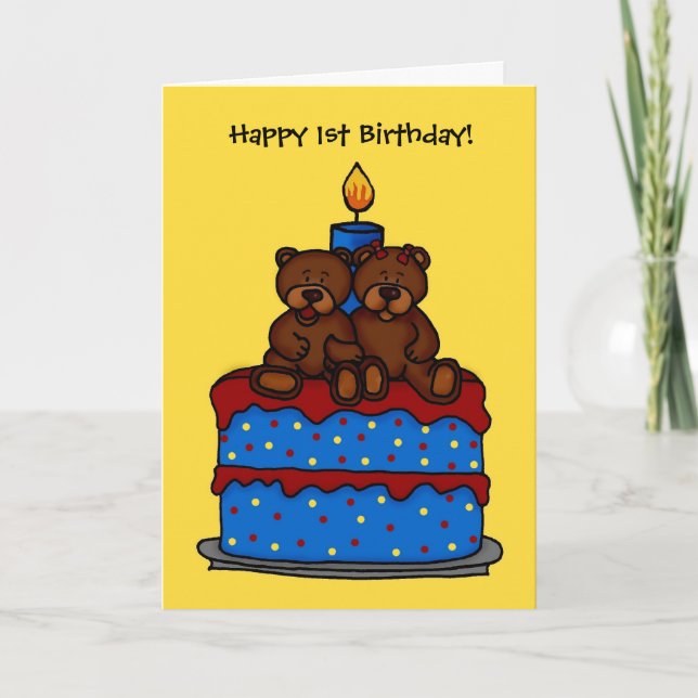 Zwillinge von Jungen am 1. Geburtstag Karte (Vorderseite)