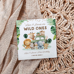 Zwillinge Wild One 1. Geburtstag Safari-Tiere Serviette