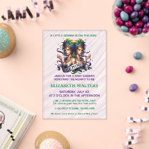 Zwillinge Zodiac Baby Shower Lavendel und Grün Acryleinladungen