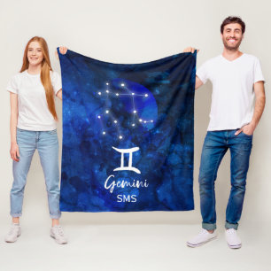 Zwillinge Zodiac Sternbild Blau Galaxie Monogramm Fleecedecke