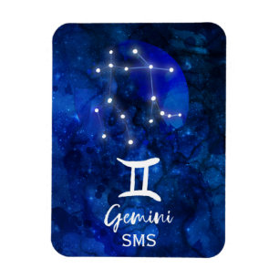 Zwillinge Zodiac Sternbild Blau Galaxie Monogramm Magnet