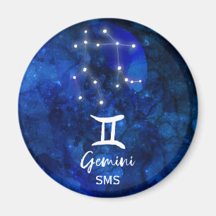 Zwillinge Zodiac Sternbild Blau Galaxie Monogramm Magnet