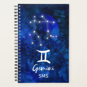Zwillinge Zodiac Sternbild Blau Galaxie Monogramm Planer