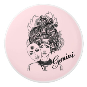 Zwillinge Zodiac Symbol und Zeichen Rosa Keramikknauf
