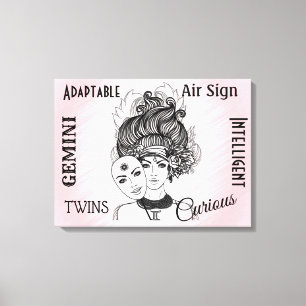 Zwillinge Zodiac Symbol und Zeichen Rosa Leinwanddruck