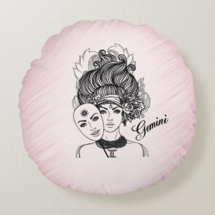 Zwillinge Zodiac-Symbol und -Zeichen Rosa Vollton  Rundes Kissen