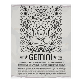 Zwillinge Zodiac Vintage Kunst Druck – Botanische