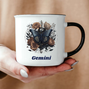 Zwillinge Zodiac Vintage Kunst mit dunkelblauem Te Tasse